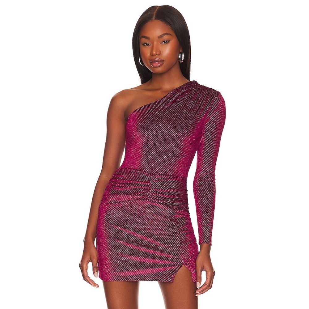 NWT Lovers + Friends X Revolve Merci Mini Skirt in Burgundy with rhinestone - Picture 2 of 5